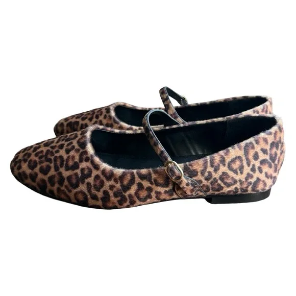 Banana Republic Leopard Calf Hair Mary Jane Flats Brown Animal Print Size 9 - Picture 3 of 8